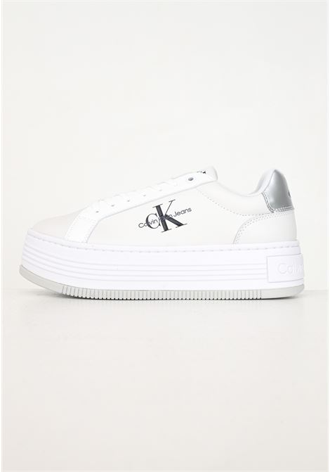 Sneakers bianche da donna con dettagli argento e logo CALVIN KLEIN JEANS | YW0YW015160K90K9